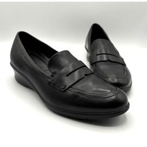 ECCO Felicia Penny Loafer Women's Size 9-9.5 EU 40 Black Leather Slip On Shoe‎
